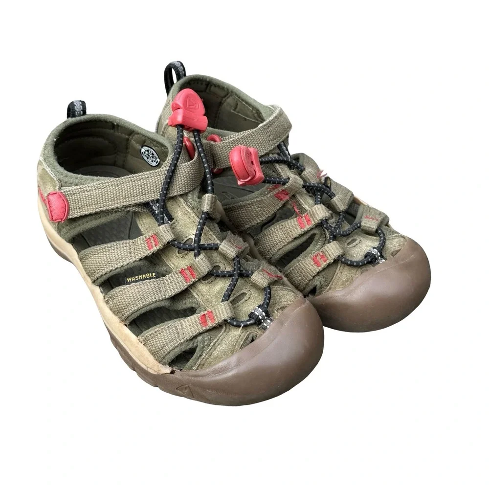 KEEN Kids Water Sandals Newport H2‎ Olive Red Hook and Loop Slip On Size 12